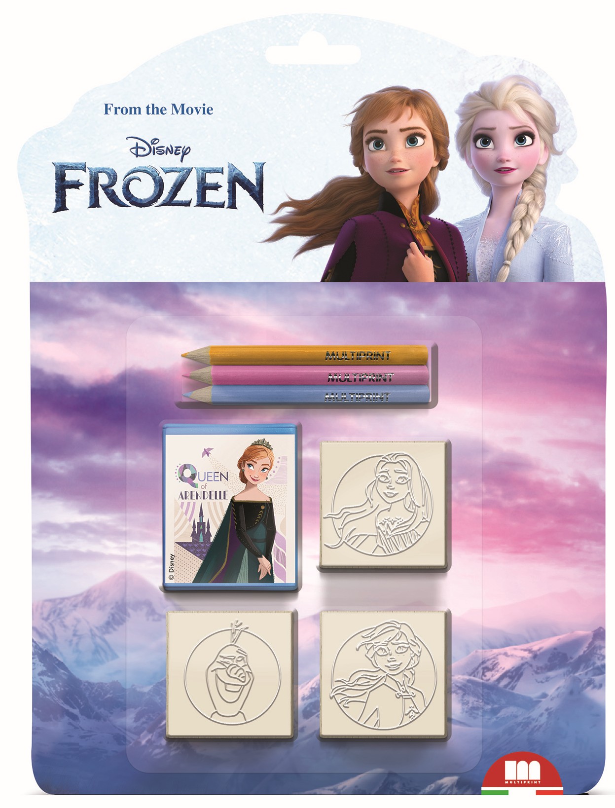 Set de creioane  Multiprint Frozen - 3 bucăți, cu 3 ștampile