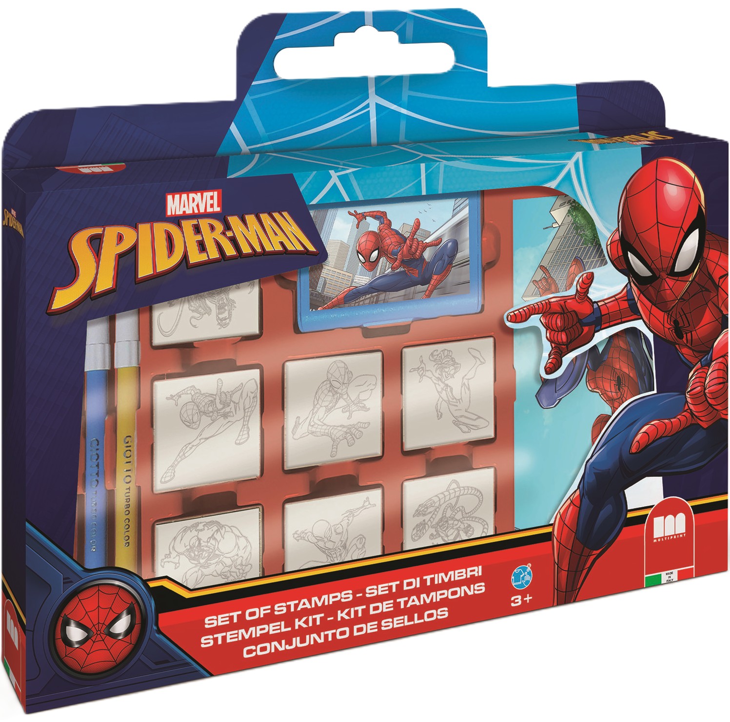 Set de ștampile Multiprint Spider-Man - 7 buc.,cu 3 carioci