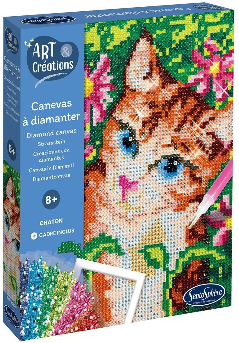 Kit creativ  Sentosphere – Pisicuță, pânză cu pietricele colorate