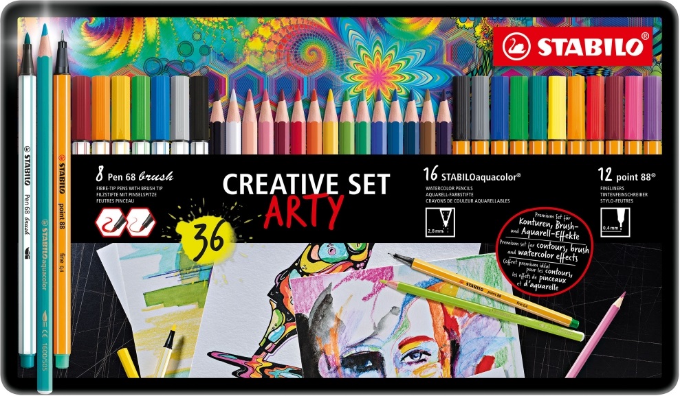 Set creativ  Stabilo Arty - 36 piese , cutie metalică