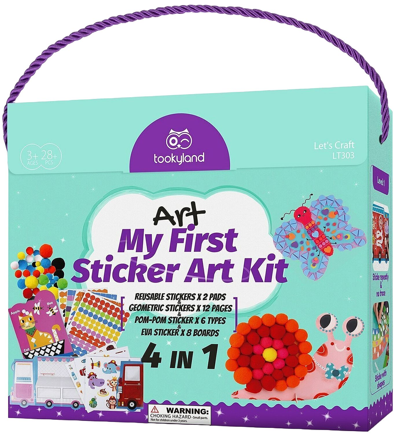 Set creativ Tooky Toy - Cu stickere și pompoane, 4 în 1