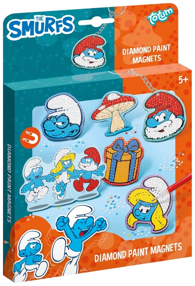 Set creativ Totum - Decorează-ți propriii magneți cu diamante, Ștrumfi