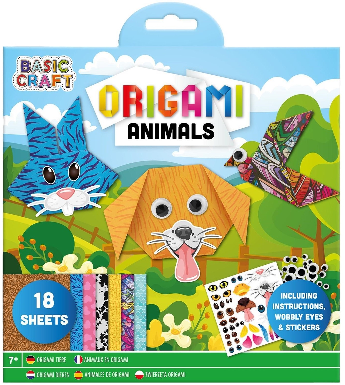 Kit creativ origami Grafix -Animale, cu autocolante, 18 de coli