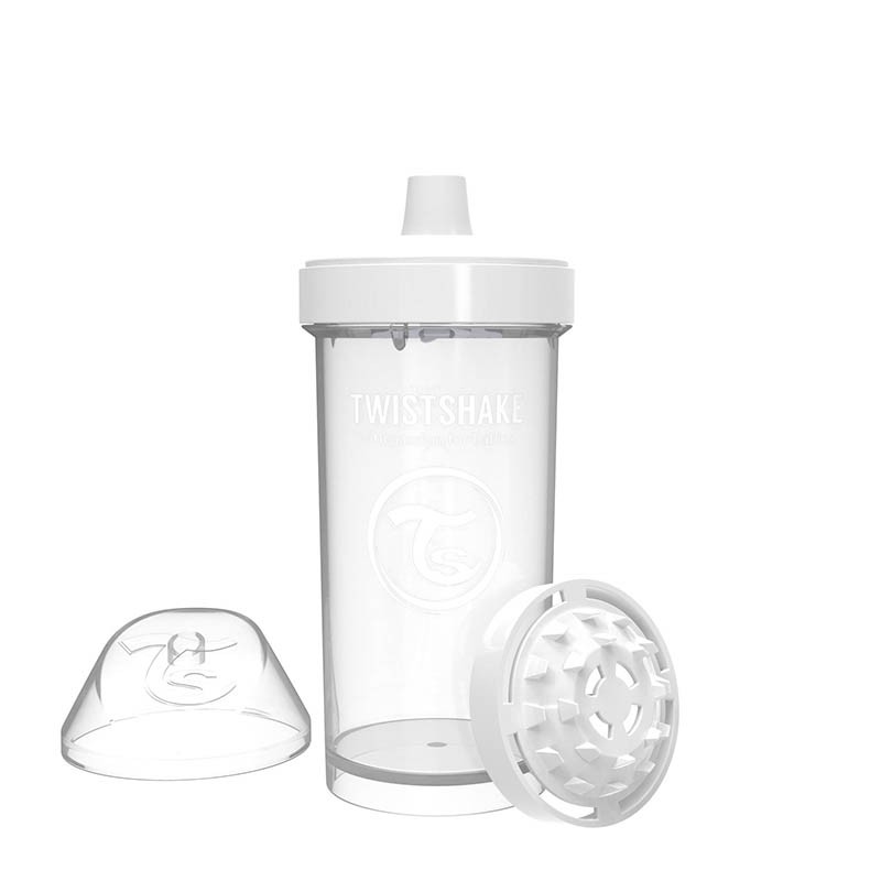 Cana cu adaptor pentru copii Twistshake Kid Cup - Alba, 360 ml