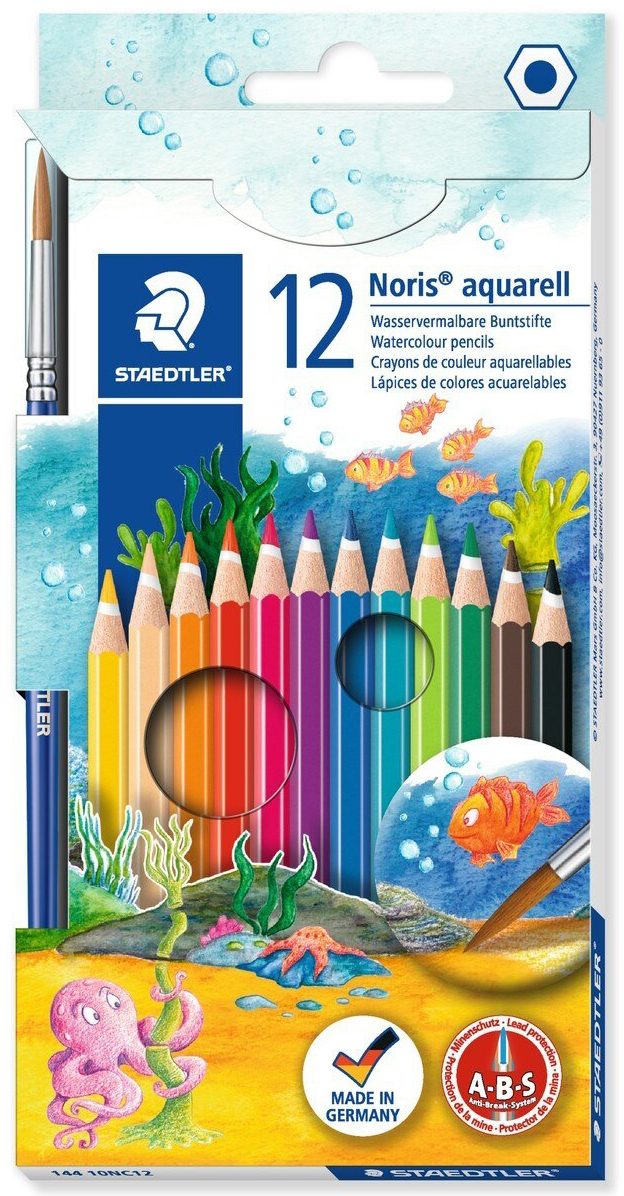 Creioane acuarela Staedtler Noris Aquarell 144 - 12 culori, cu pensula