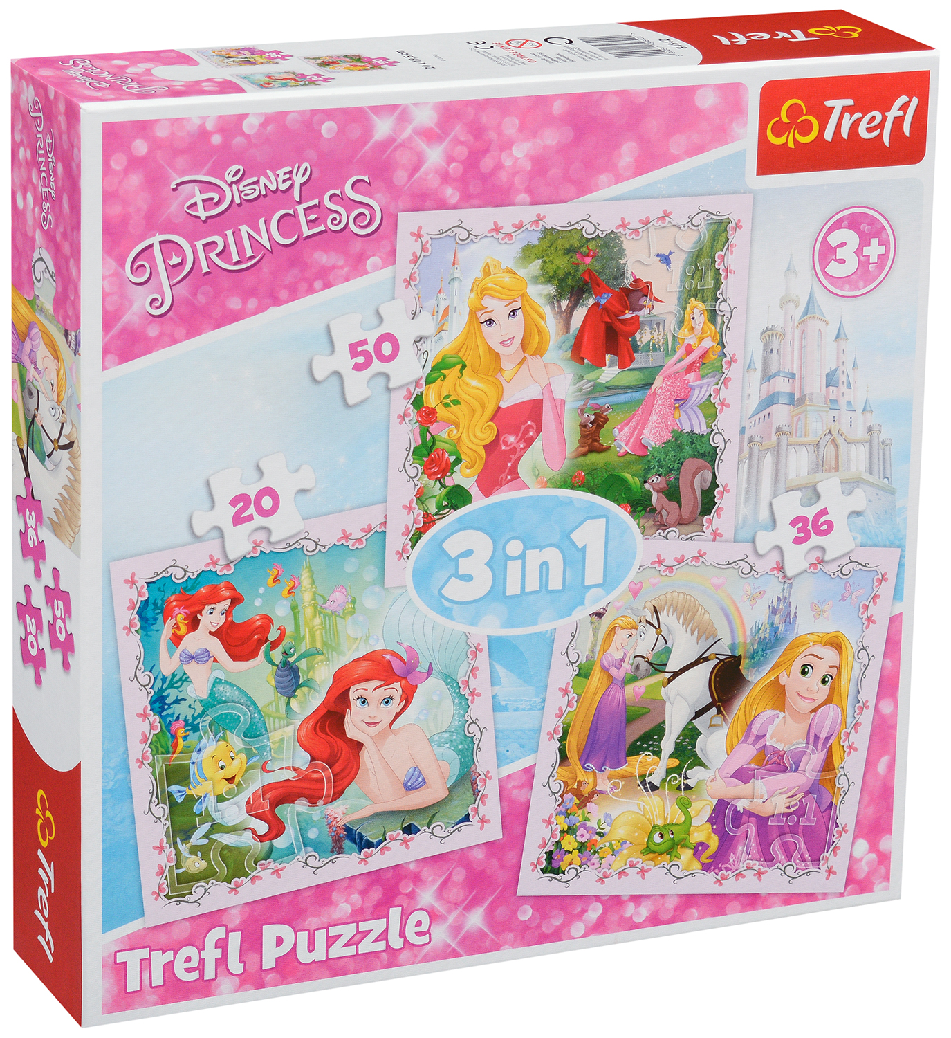 Puzzle Trefl 3 in 1 - Rapunze, Aurora si Ariel