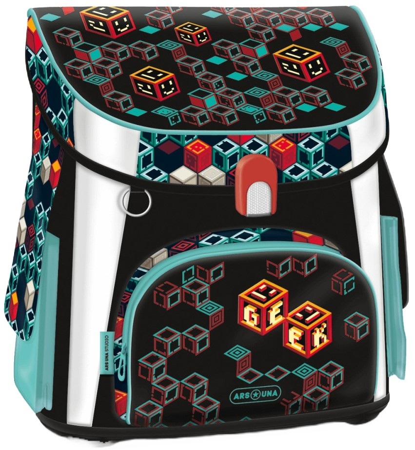 Ghiozdan școlar Ars Una Geek - Compact, negru cu albastru