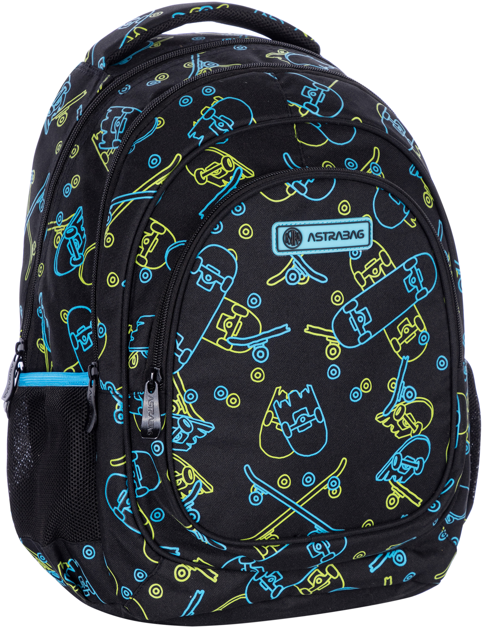 Rucsac scolar Astra - Skateboard-uri, cu efect neon