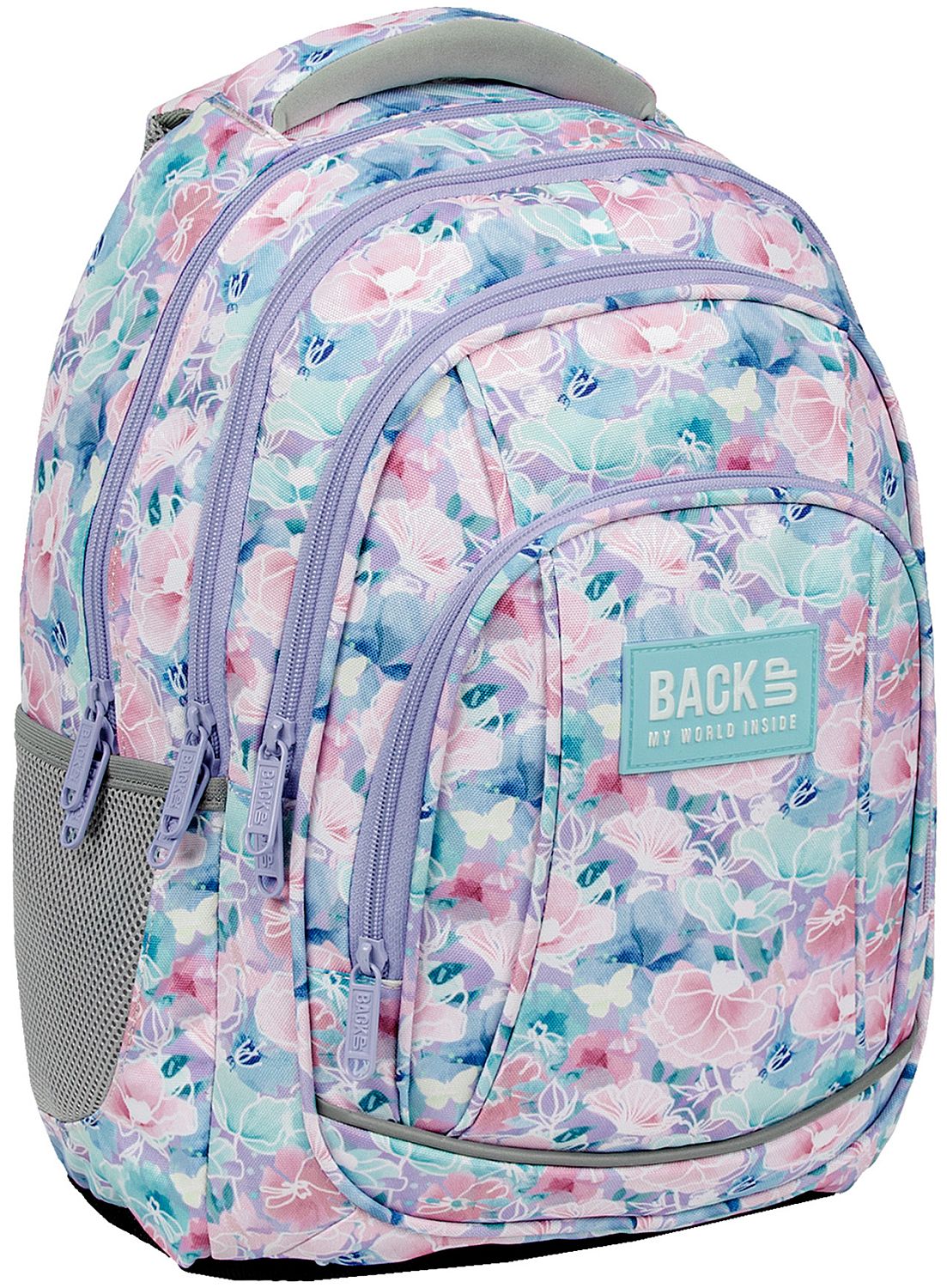 Ghiozdan școlar Back Up A - Flowers, cu 4 compartimente