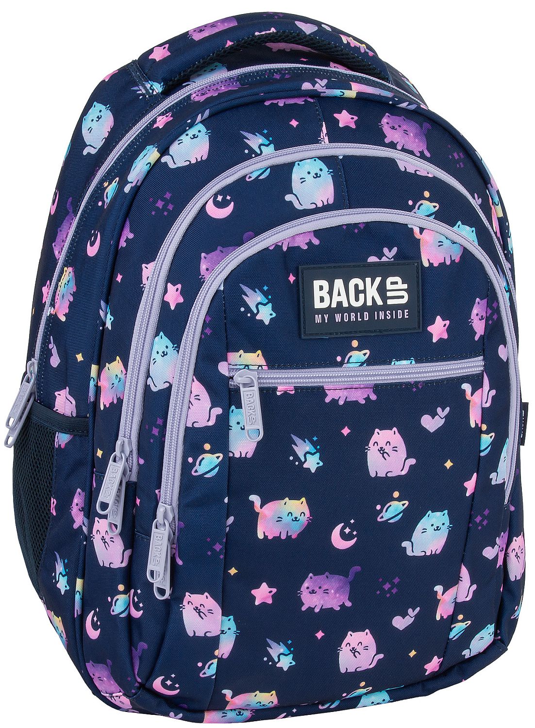 Ghiozdan școlar Back Up O - Moon Cats, cu 3 compartimente