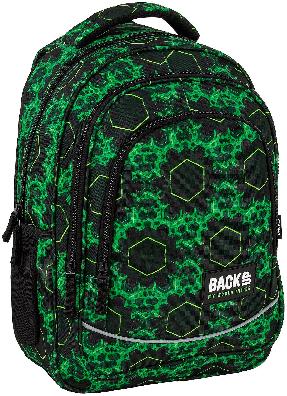 Ghiozdan școlar Back Up X - Green Molecules, cu 2 compartimente