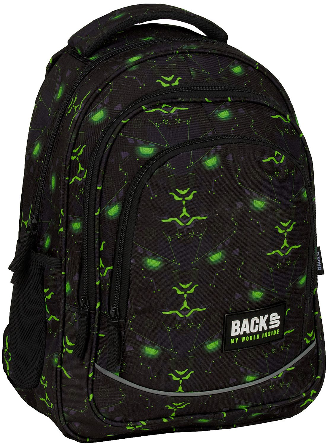 Ghiozdan școlar Back Up X - Monster Green, cu 3 compartimente