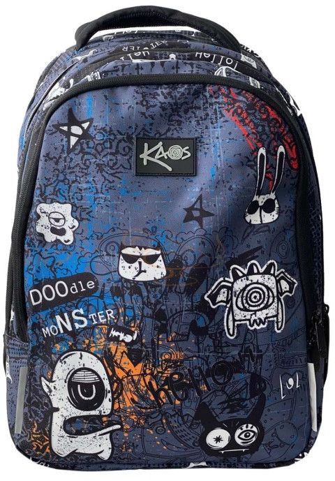 Ghiozdan școlar Kaos 2 în 1 - Doodle Monsters, cu 4 compartimente