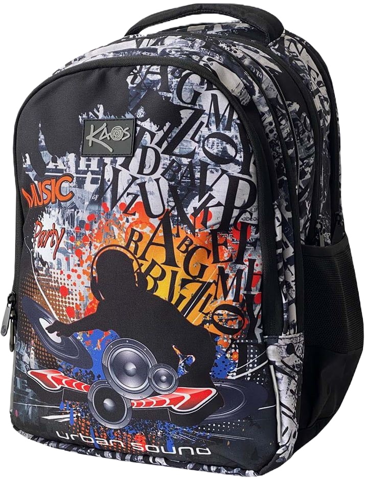 Ghiozdan școlar Kaos 2 în 1 - Urban sound, cu 4 compartimente