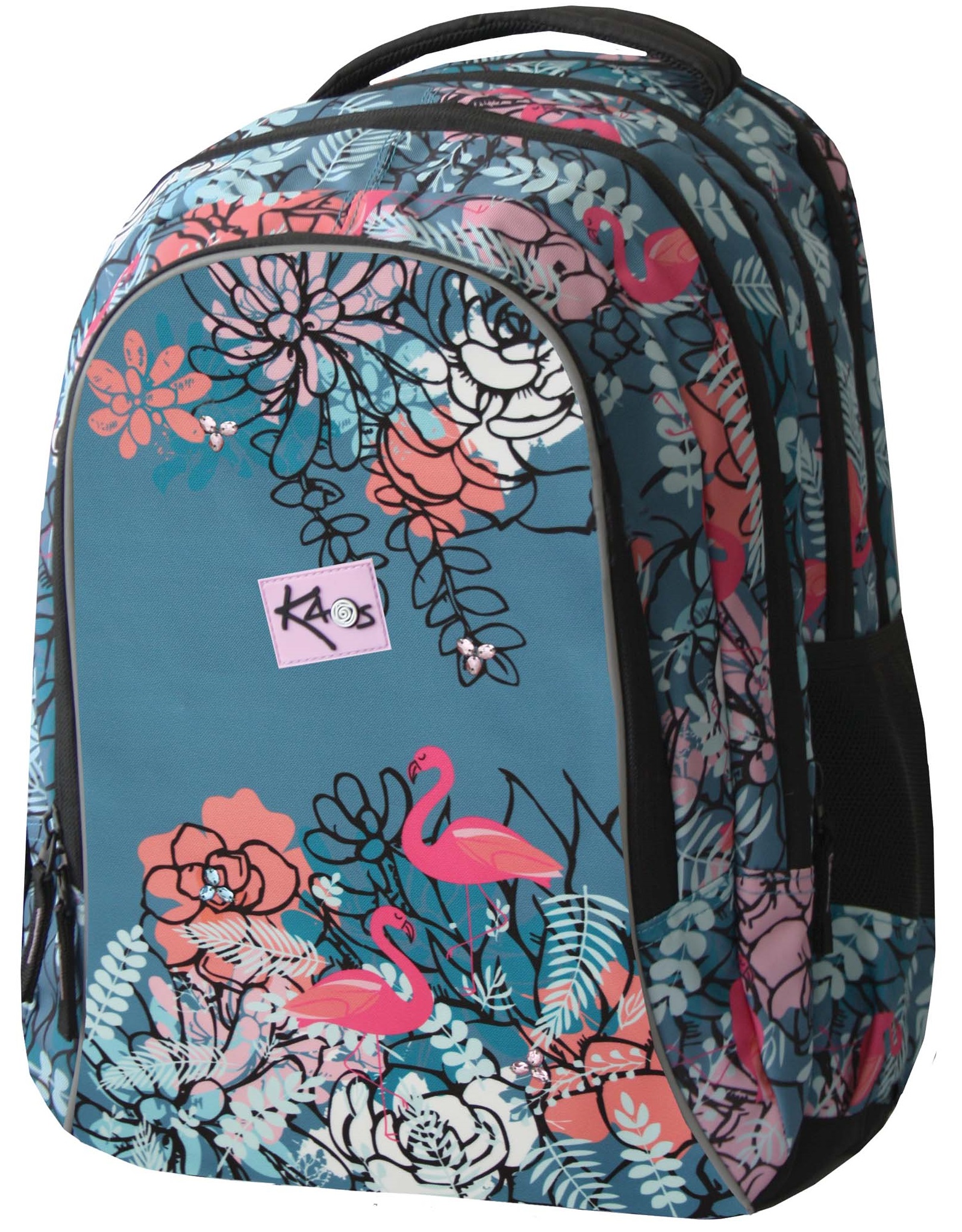Rucsac școlar Kaos 2 în 1 - Flamingo, cu 4 compartimente