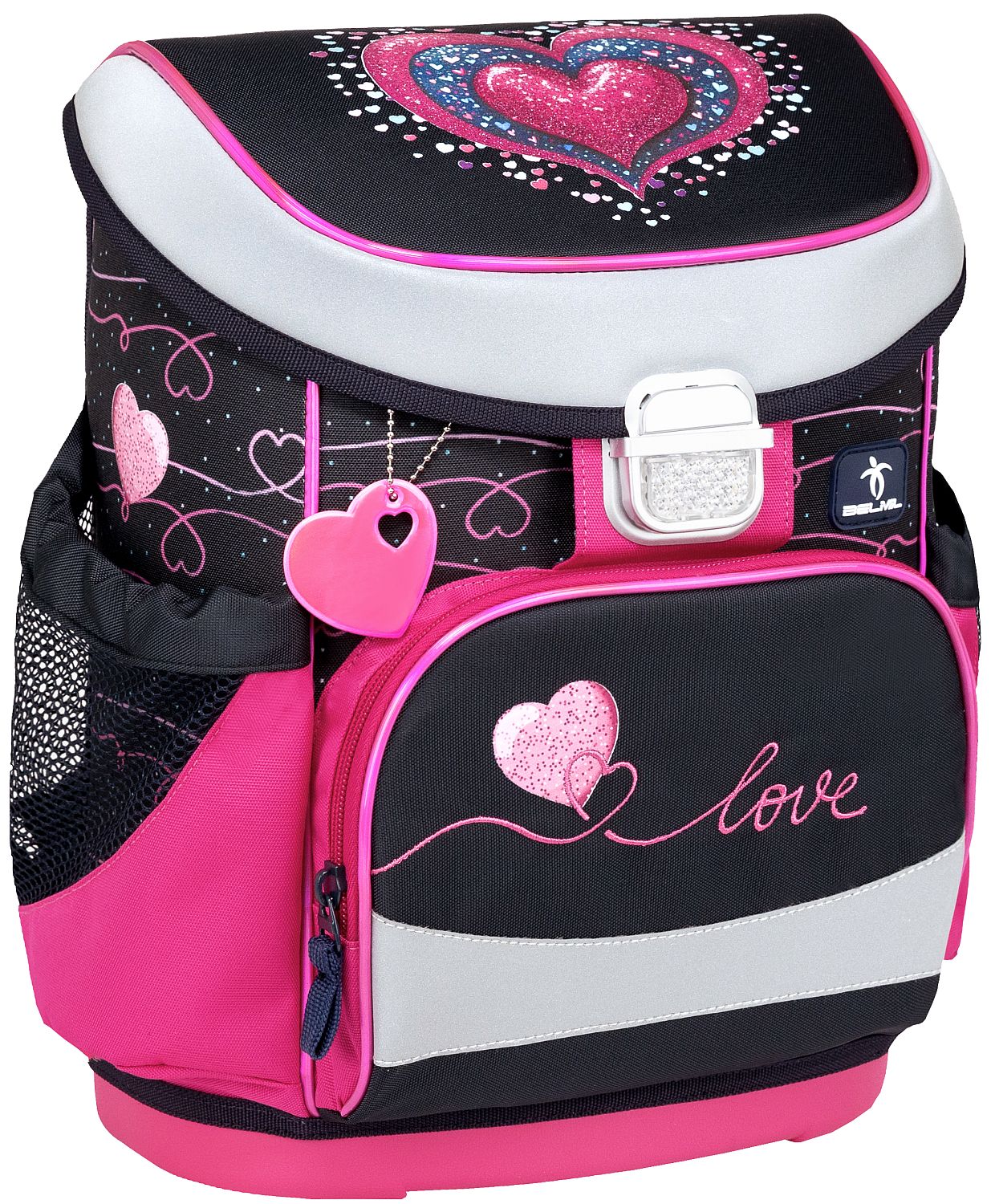 Rucsac-cutie de școală Belmil Classic - Dark Pinky, buzunar frontal