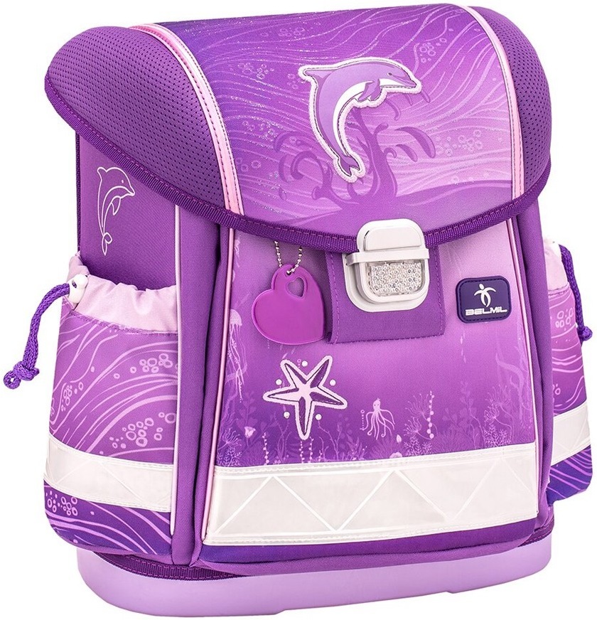 Ghiozdan școlar Belmil - Dolphin Purple, cu bază fermă și un compartiment