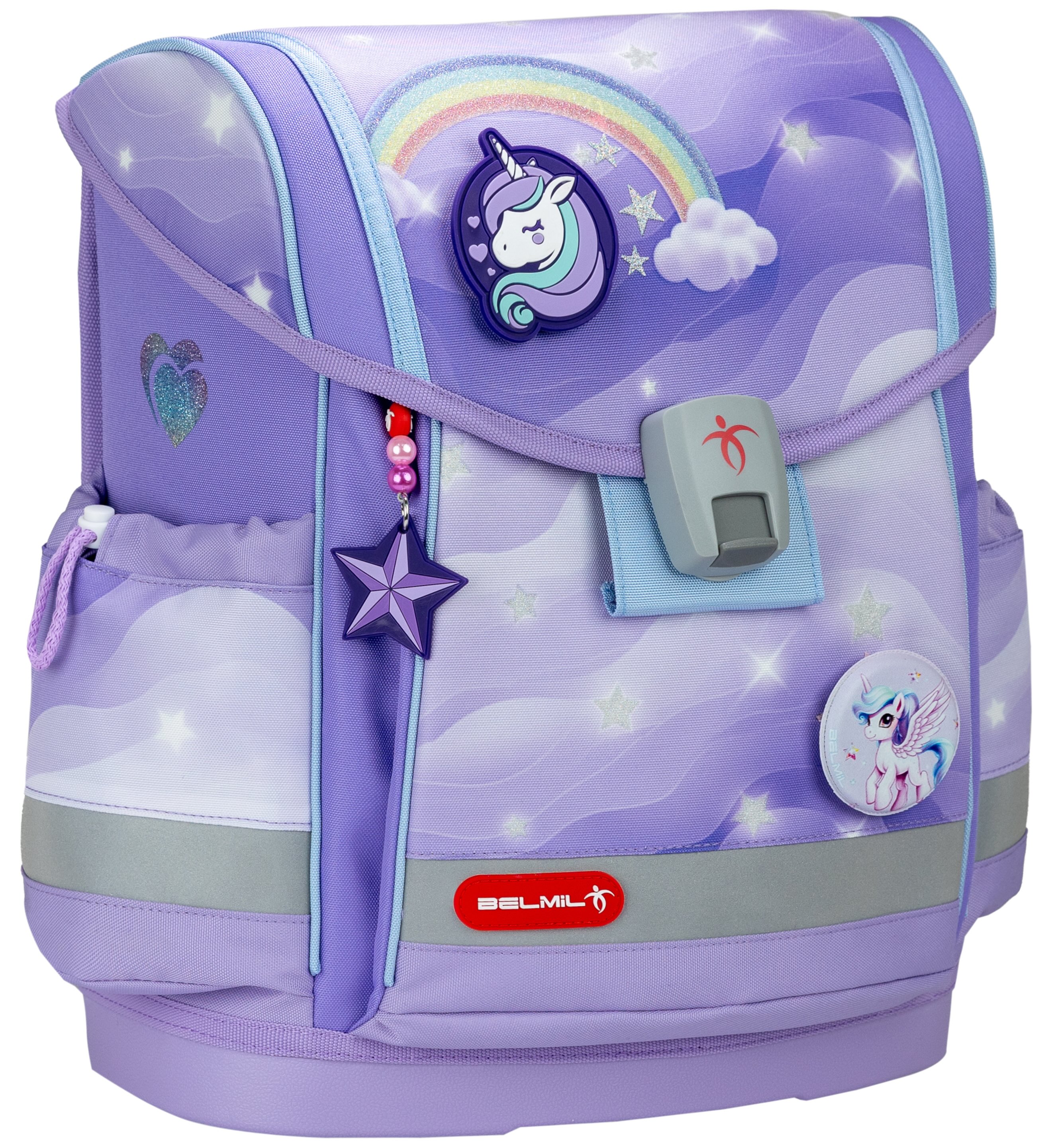 Rucsac-cutie de școală Belmil Classic - Over the Rainbow, cu 3 insigne