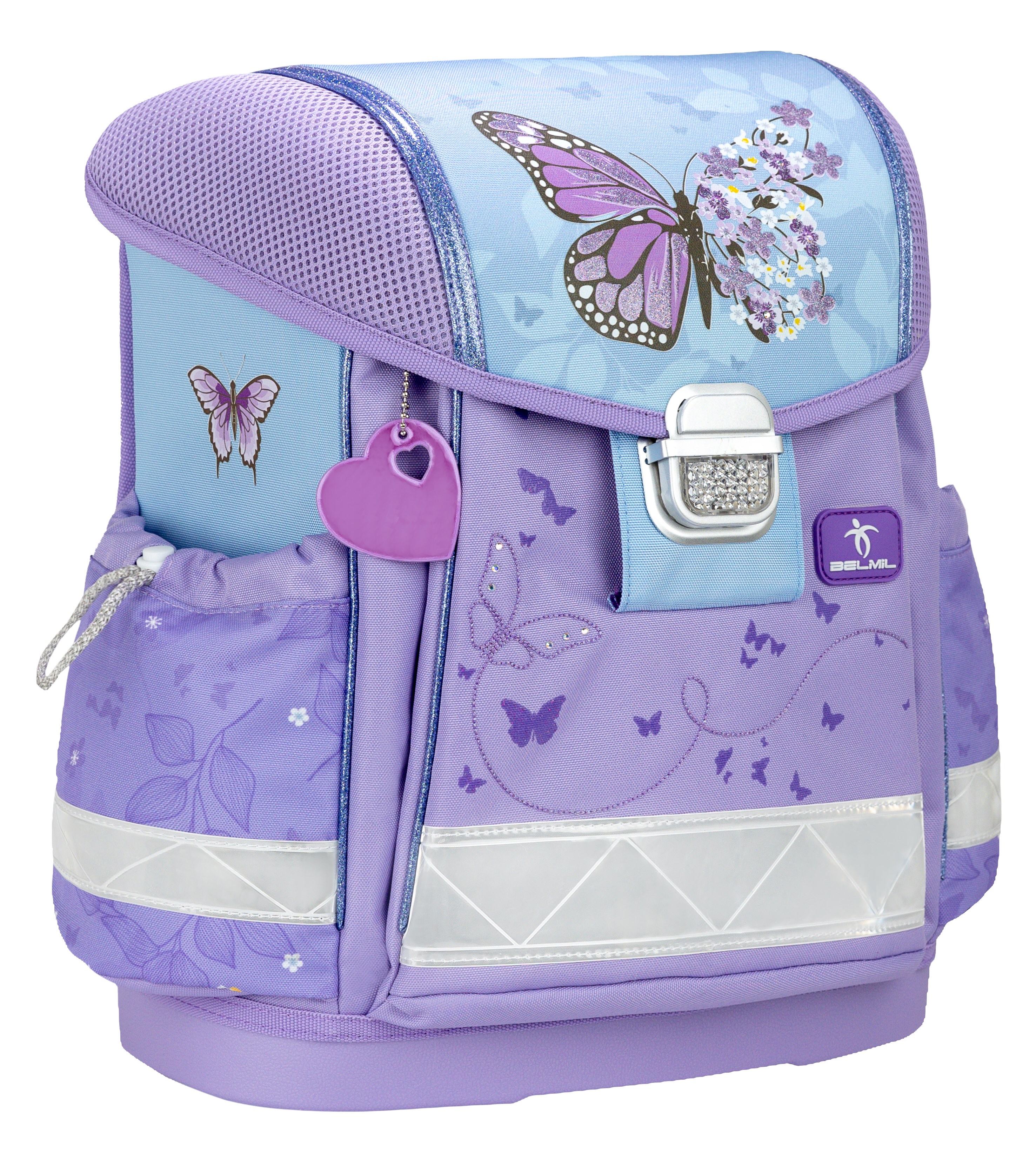Ghiozdan -cutie de școală Belmil Classic - Purple Blue Butterfly, 1 compartiment