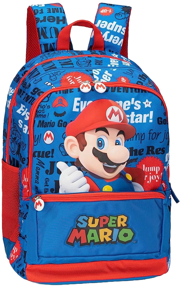Ghiozdan școlar Panini Super Mario - Albastru, 2 compartimente