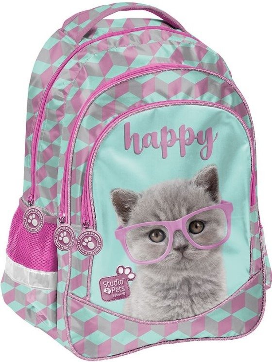 Ghiozdan scolar Paso Studio Pets - Happy, cu 3 compartimente