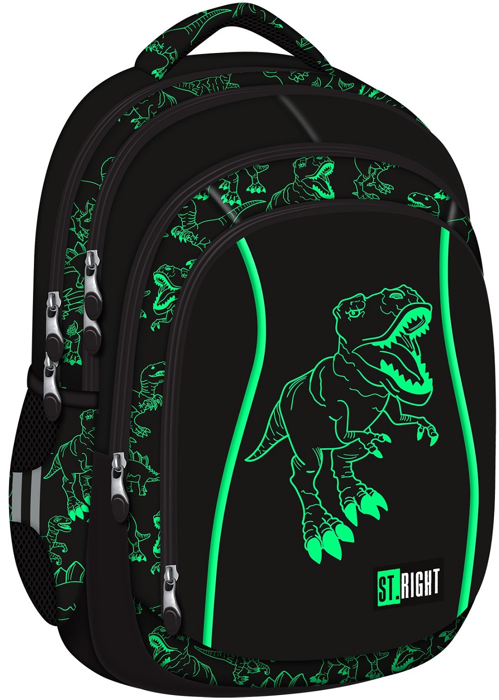 Ghiozdan școlar  St. Right Reflective - T-Rex, 2 compartimente