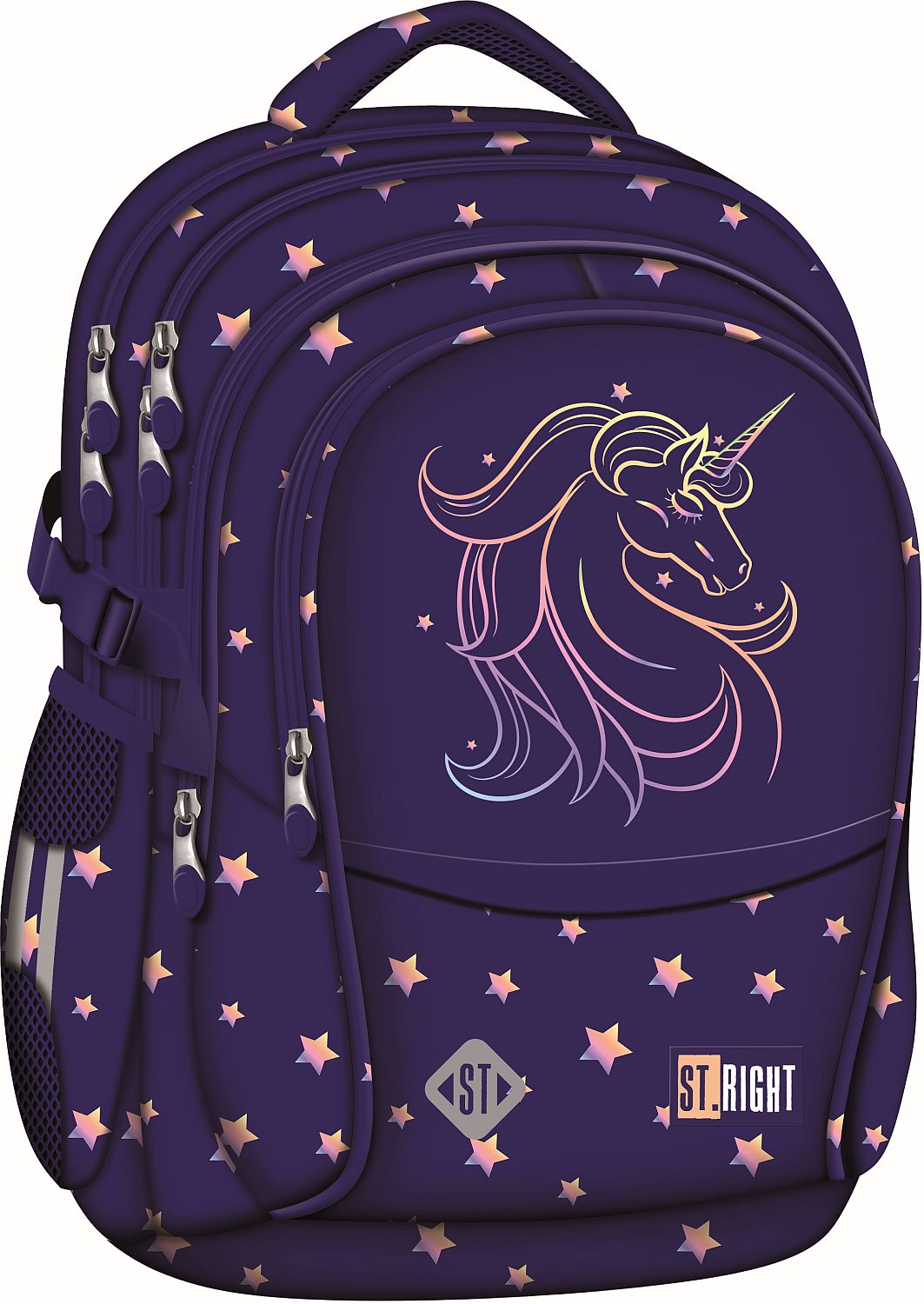 Ghiozdan școlar St. Right Unicorn Glow - 4 compartimente