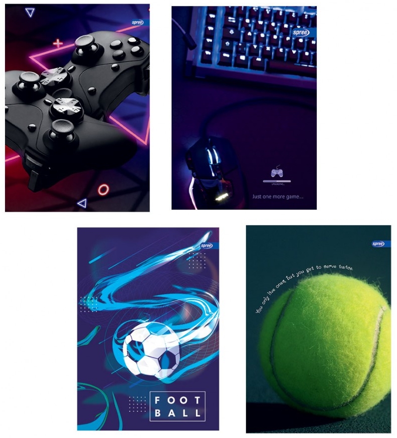 Caiet Spree Games A5 - 62 de coli, rânduri largi, sortiment