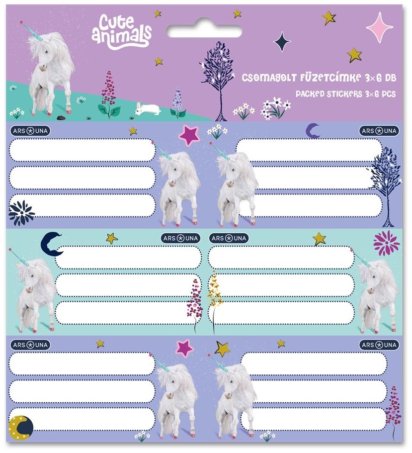Etichete școlare  Ars Una Cute Animals - Unicorn, 18 buc.