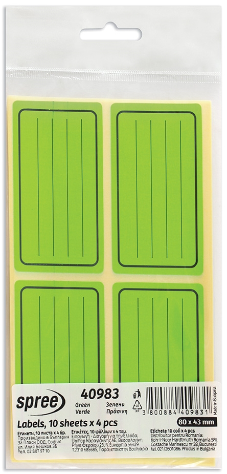Etichete școlare Spree - verde neon, 40 de bucăți
