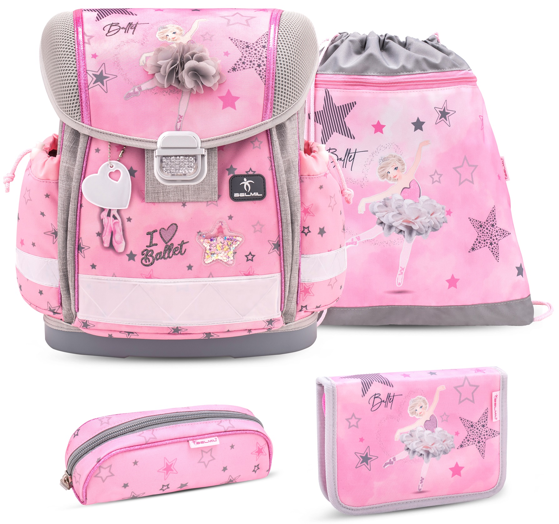 Set școlar Belmil - Ballet Light Pink, rucsac, 2 penare și rucsac cu cordon