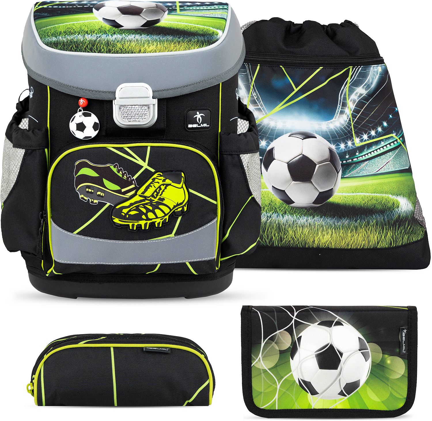 Set școlar Belmil - Champion's Kick, rucsac, două penare și sac