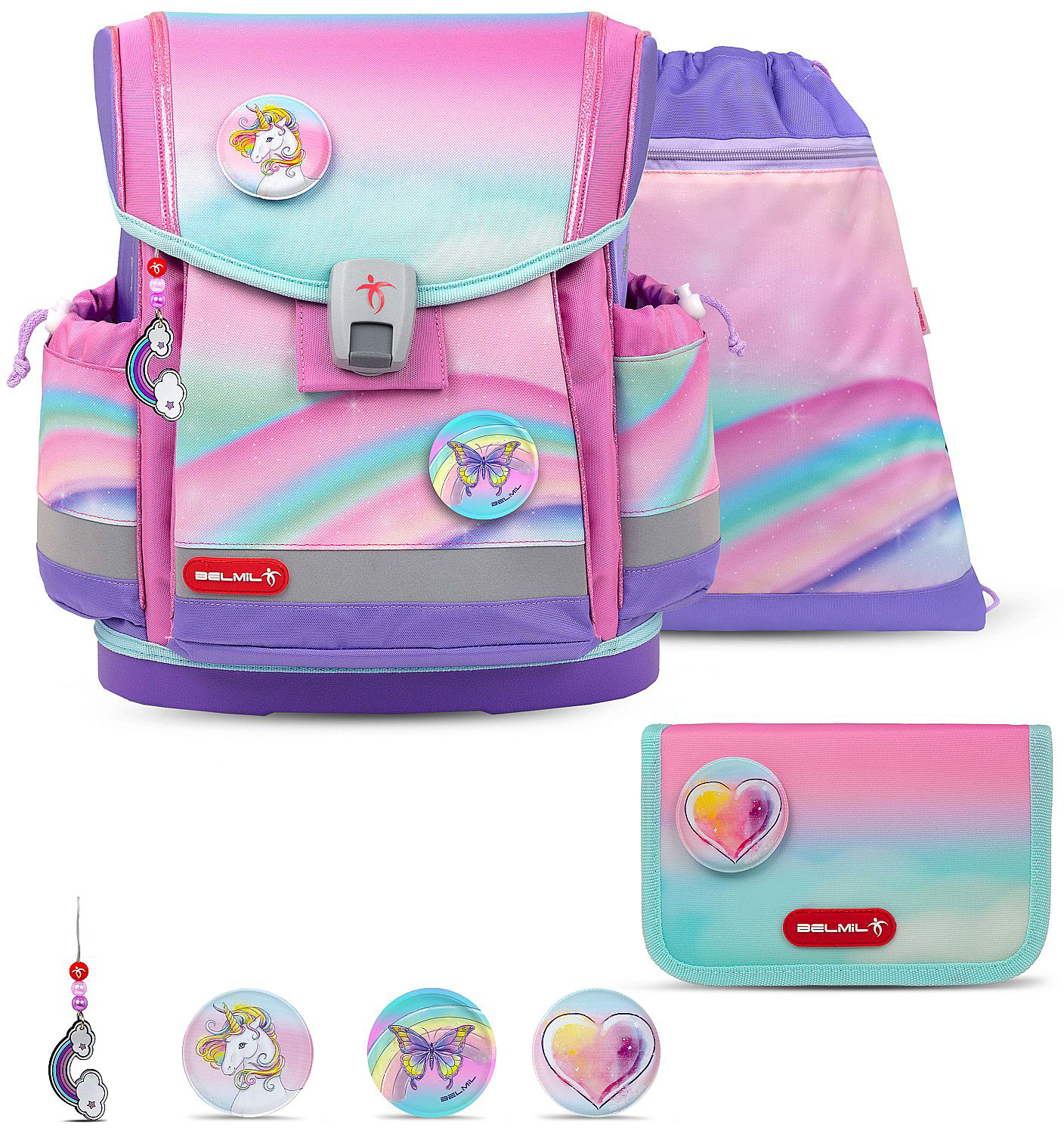 Set școlar Belmil - Dreamland, Ghiozdan, penar, sac si 3 insigne