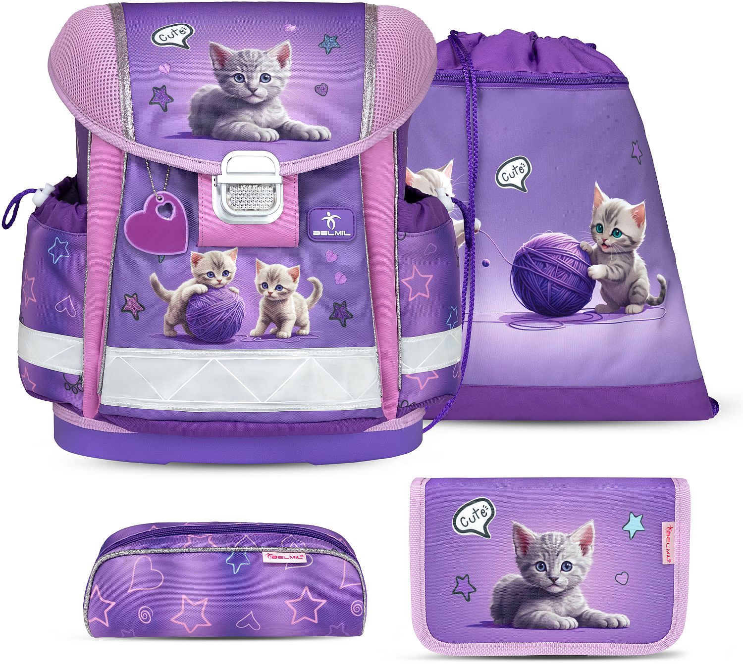 Set școlar Belmil - Little Kittens, rucsac, două penare și sac