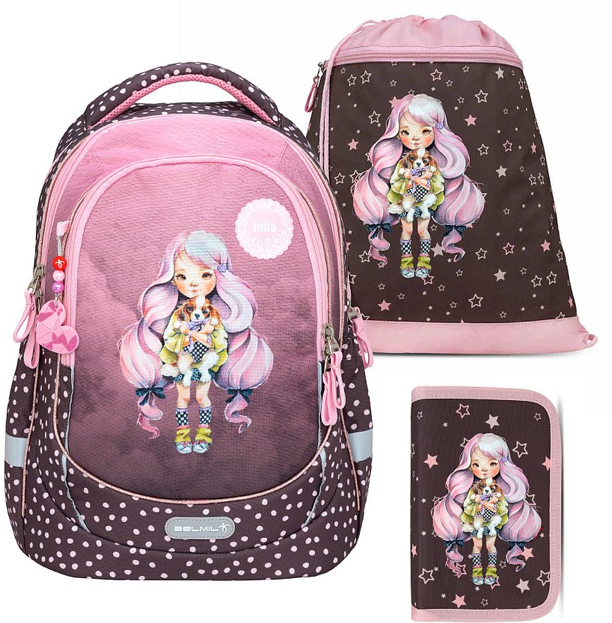 Set școlar Belmil Miia - Rose, rucsac, penar și sac