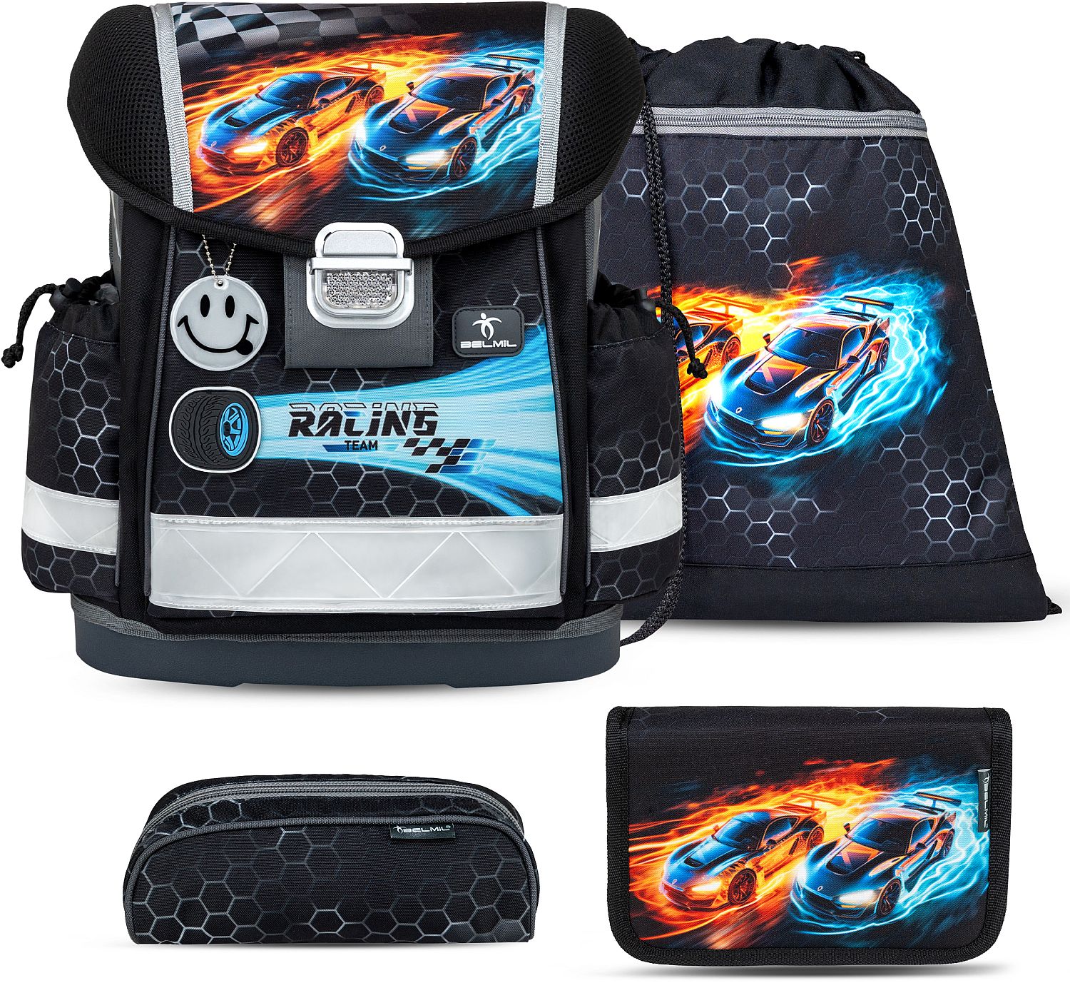 Set școlar Belmil - Race it, rucsac, două penare și sac