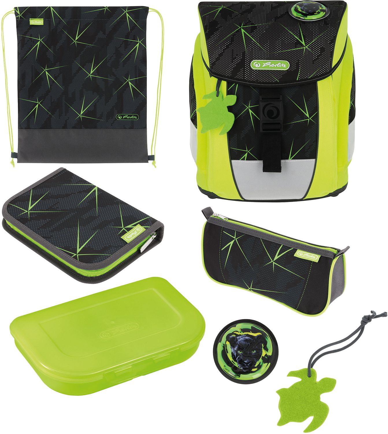 Set școlar Herlitz FiloActive Plus - Wild Life, rucsac, două penare, săculeț și cutie pentru mâncare