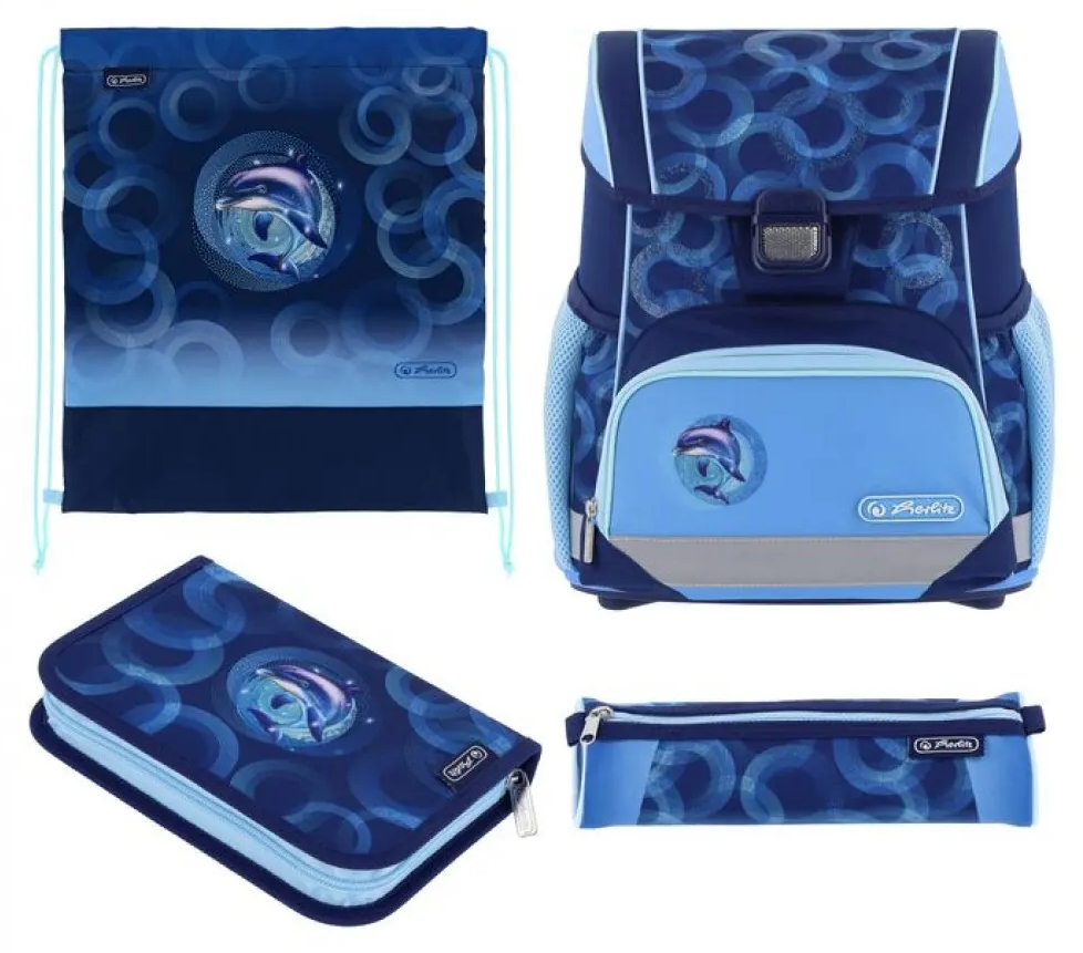 Set școlar Herlitz Loop Plus - Dolphin Ride, hiozdan , două penare și…