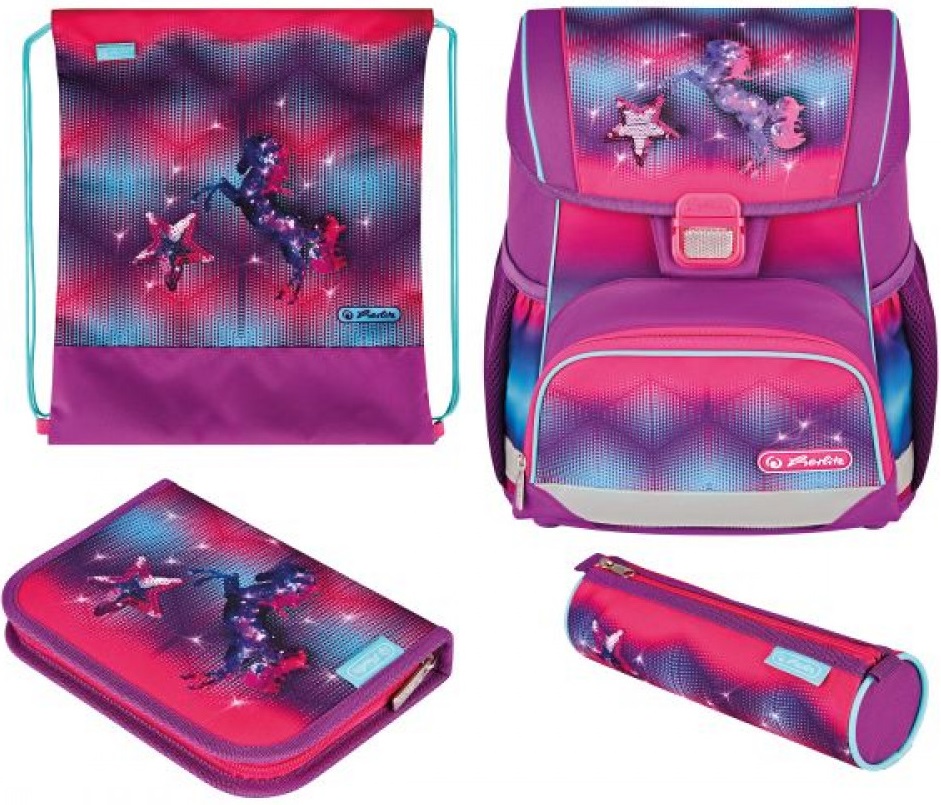 Set școlar Herlitz Loop Plus - Funky Horse, ghiozdan, două penare și un săculeț