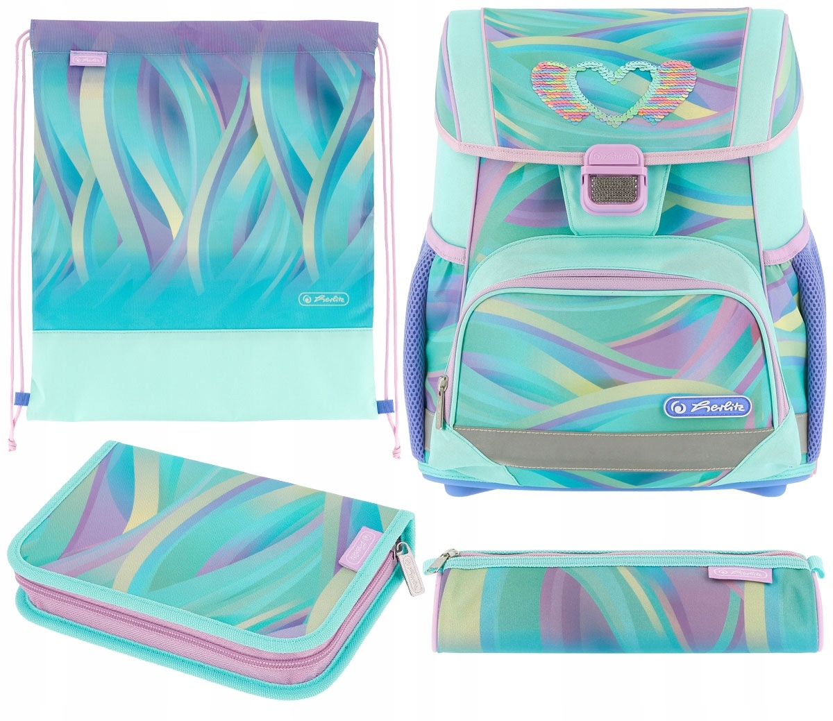 Set școlar Herlitz Loop Plus - Minty Love, hiozdan , două penare și…
