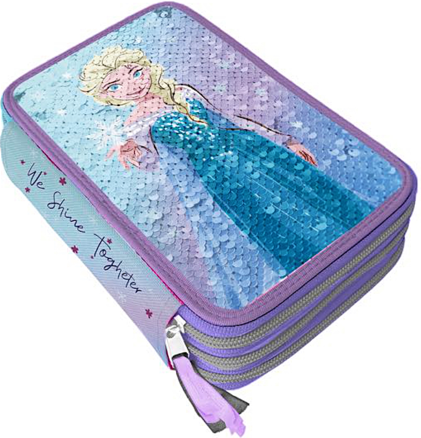 Penar școlar Disney - Frozen, cu 3 fermoare și paiete
