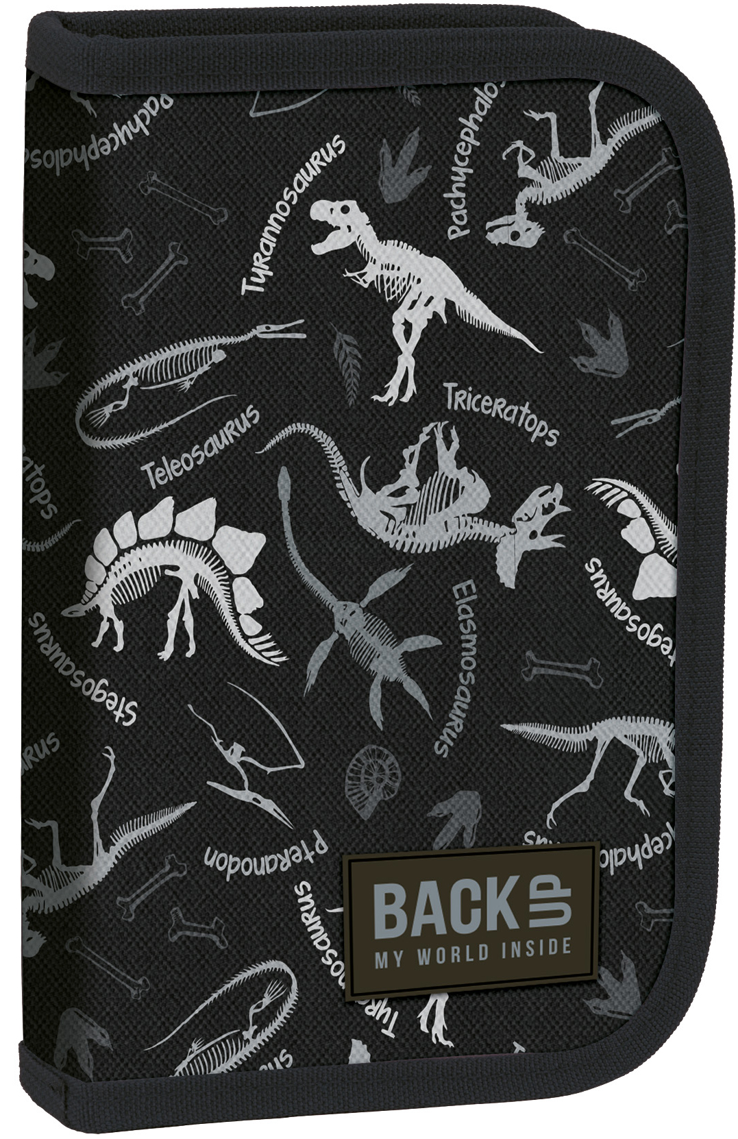 Penar școlar echipat Derform BackUp - Black dinosaurs, 1 fermoar