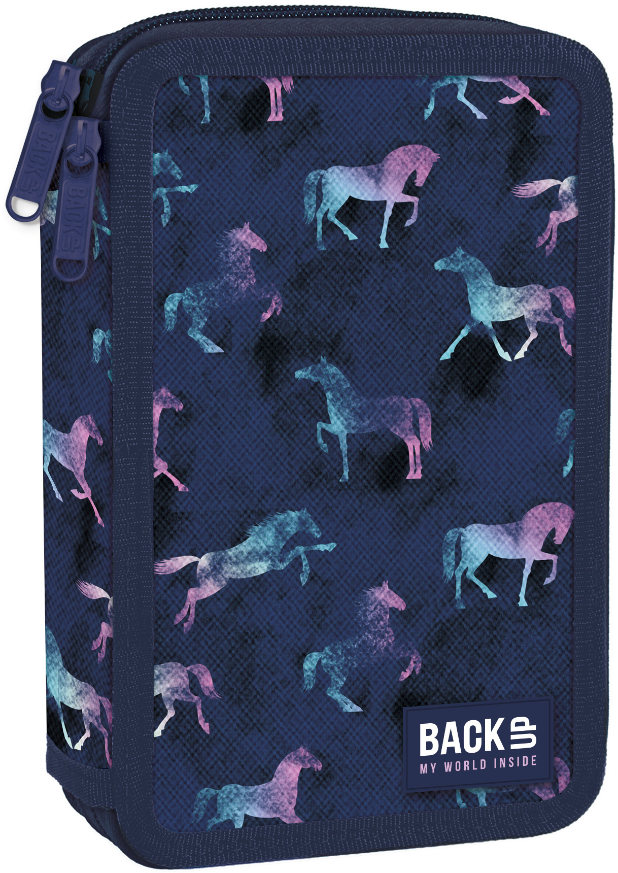 Penar școlar echipat Derform BackUp - Horses, 2 fermoare