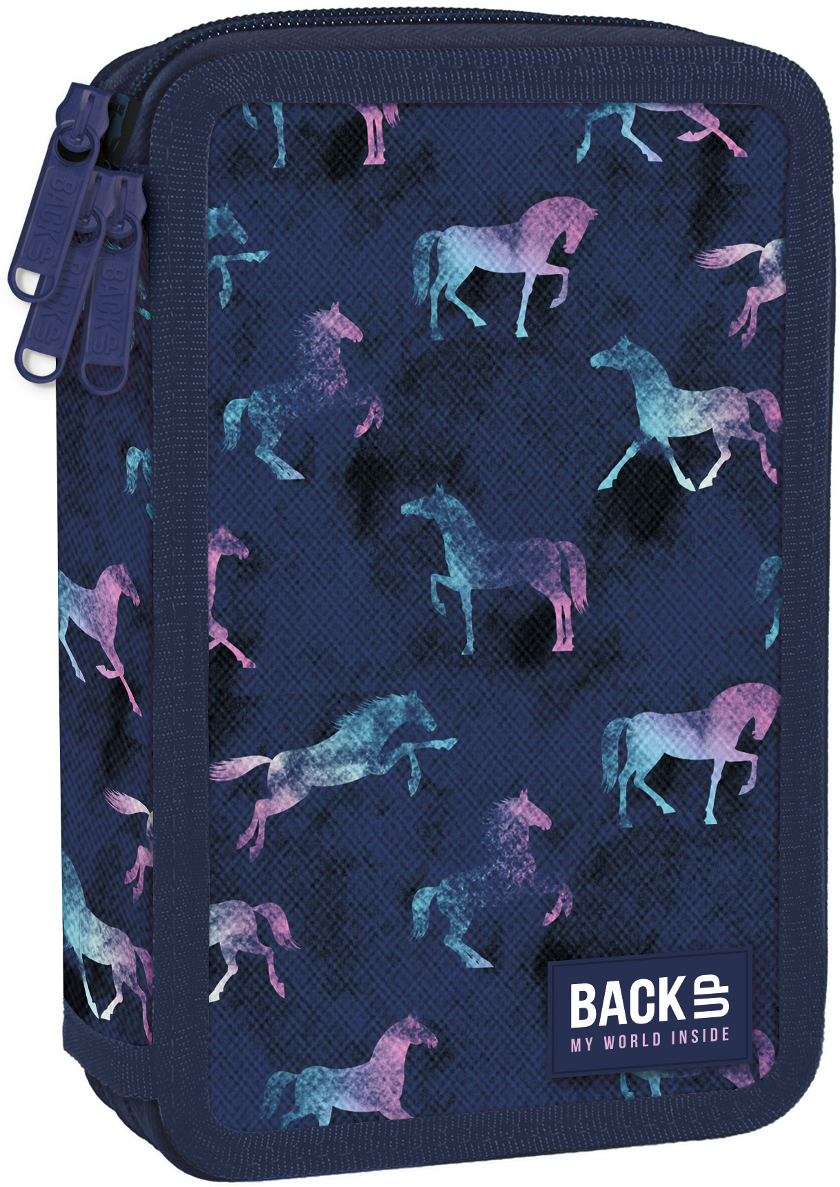 Penar școlar echipat Derform BackUp - Horses, 3 fermoare