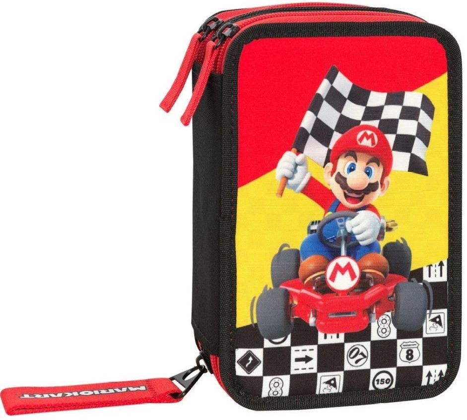 Penar școlar echipat  Panini Super Mario - Mariocart Red, 3 fermoare