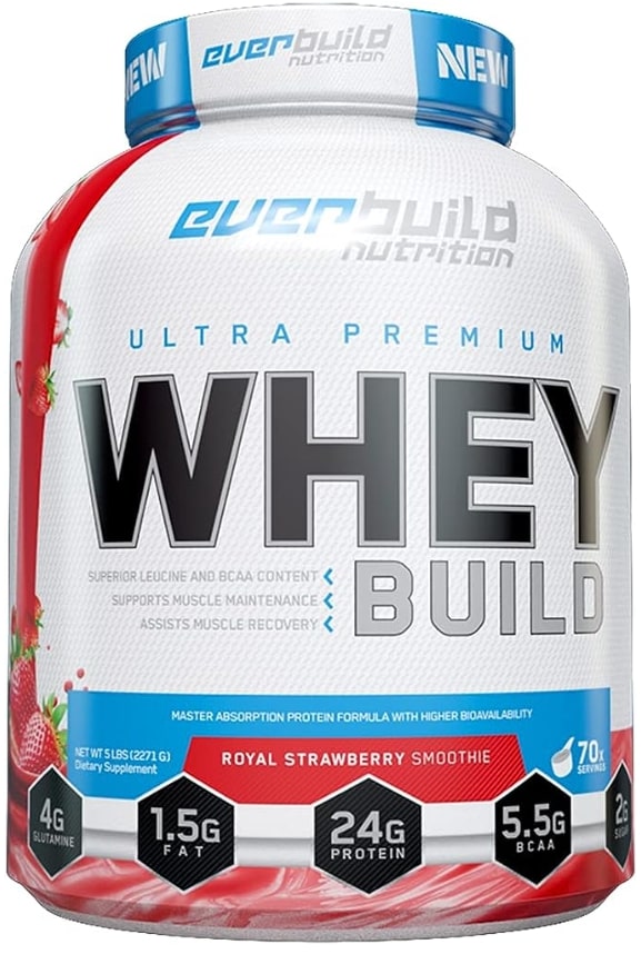 Ultra Premium Whey Build, căpșuni și banane, 2.27 kg, Everbuild