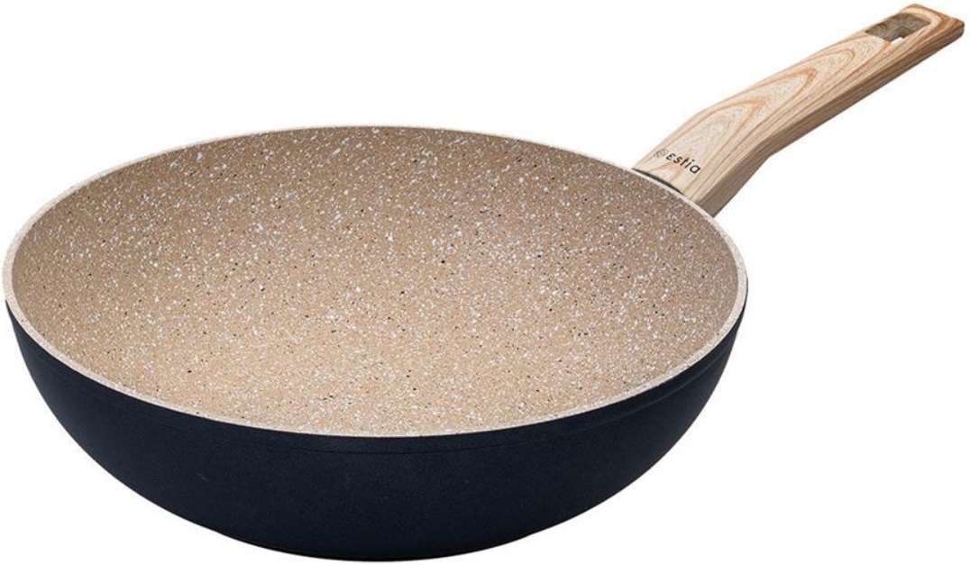 Tigaie wok din aluminiu forjat cu strat antiaderent Estia - Earth, 28 cm