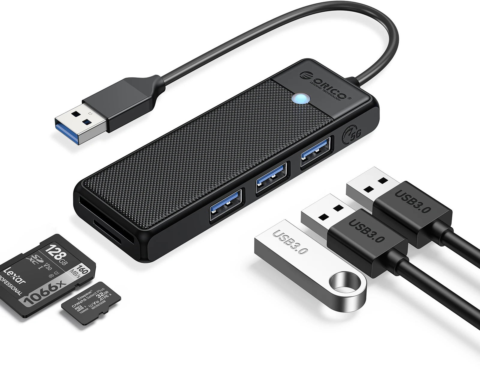 Hub USB Orico - PAPW3AT-U3-015-BK, 3 porturi/SD/TF, USB-A, negru