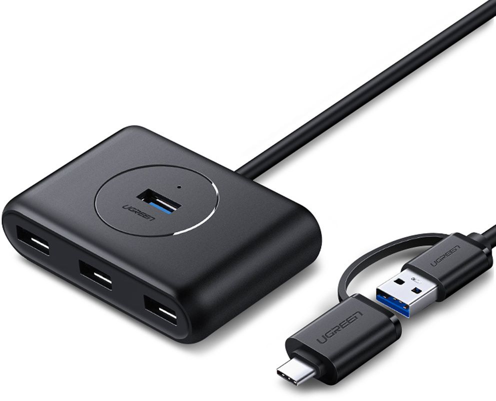 Hub USB Ugreen - CR113, 4xUSB 3.0, USB-A/USB-C, negru