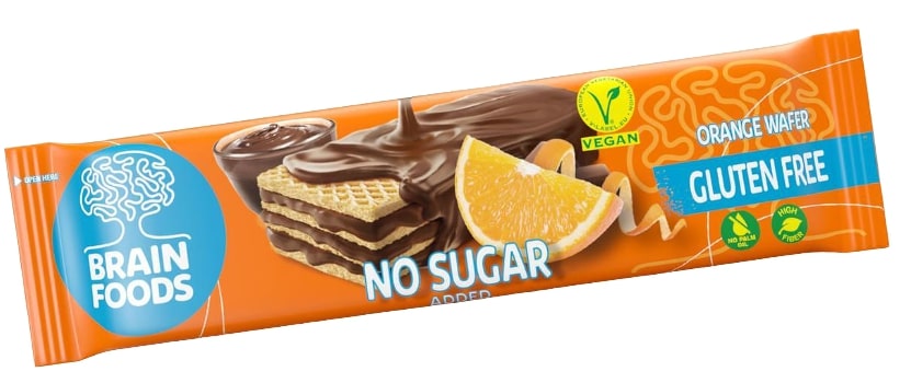 Vafă cu portocale, fără zahăr adăugat, 40 g, Brain Foods